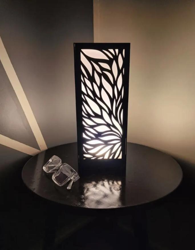 3D Laser-Cut Wooden Lamp | Warm Light | Black Decorative Night Lamp