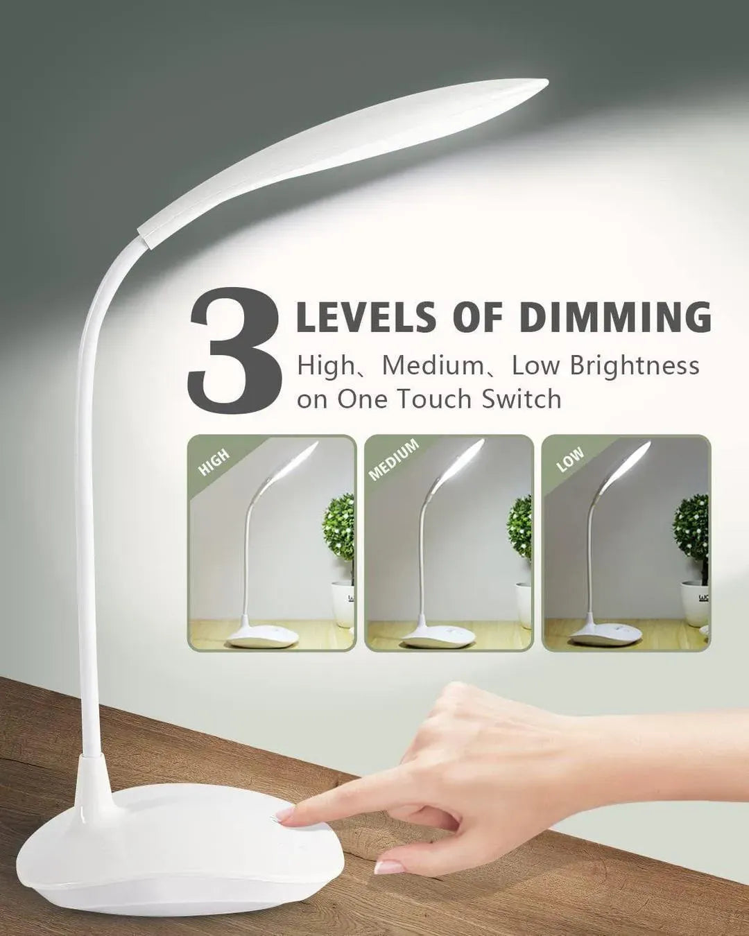 Rechargeable LED Table Lamp | 360° Adjustable | Touch Control | Eye Protection