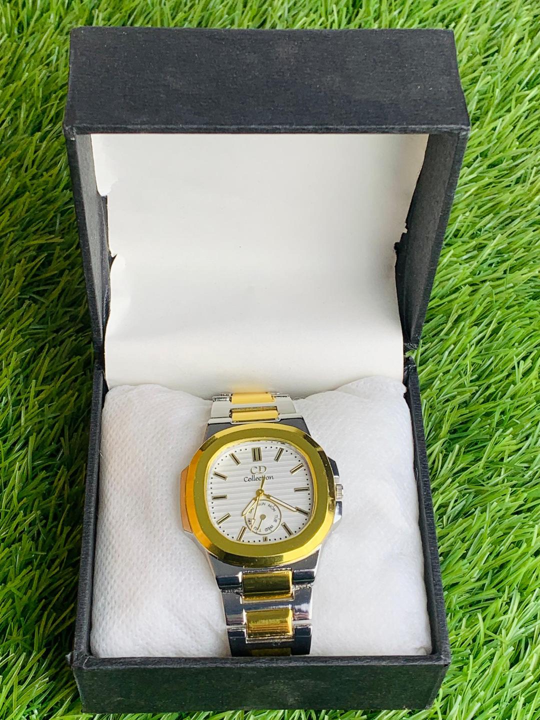 CD Collection Men's Analog Quartz Watch | White Dial | Two-Tone Stainless Steel Strap.
