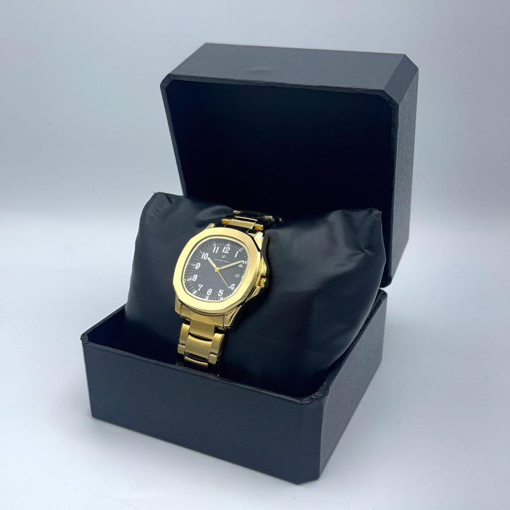 Universe Point Men's Analog Quartz Watch | Black Dial | Gold Stainless Steel Strap | Date Display