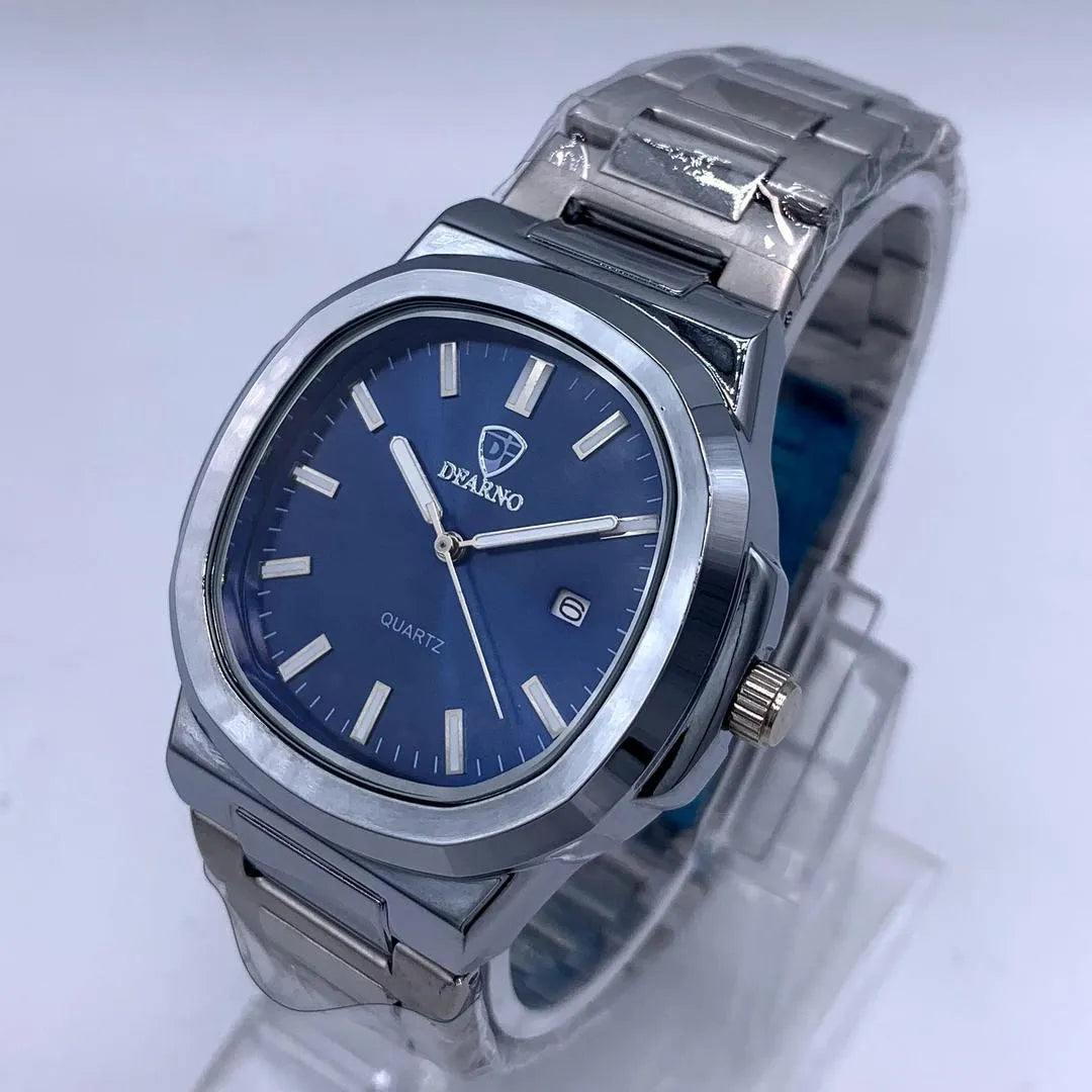 DYARNO Men's Analog Quartz Watch | Blue Dial | Stainless Steel Strap | Date Display
